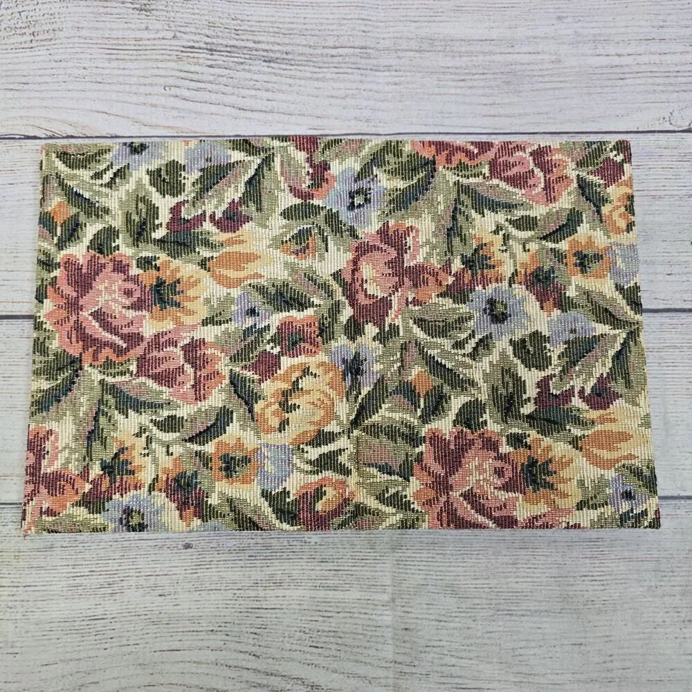 Vintage Fabric Covered Double Picture Frame Floral Tapestry